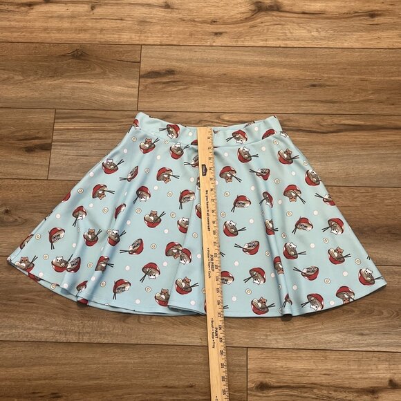 Hot Topic Ramen Kitty Cat Skater Skirt SZ Medium Mini Blue Stretch - Picture 3 of 9